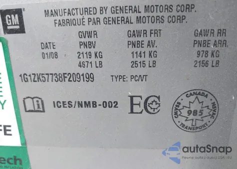 2008 Chevrolet Malibu Ltz z USA, uszkodzony, nr VIN 1G1ZK57738F209199